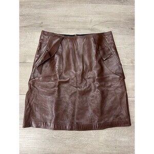 Sandro Paris Brown Leather Mini Skirt High Waist Pockets